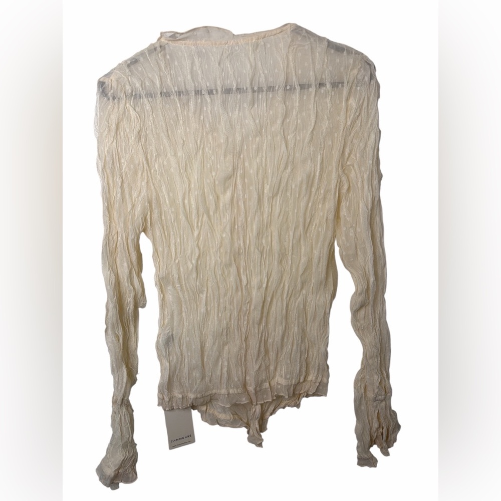 Commense Cream Chiffon Sheer Lettuce Trim Long Sleeve Blouse NWT - Picture 2 of 7